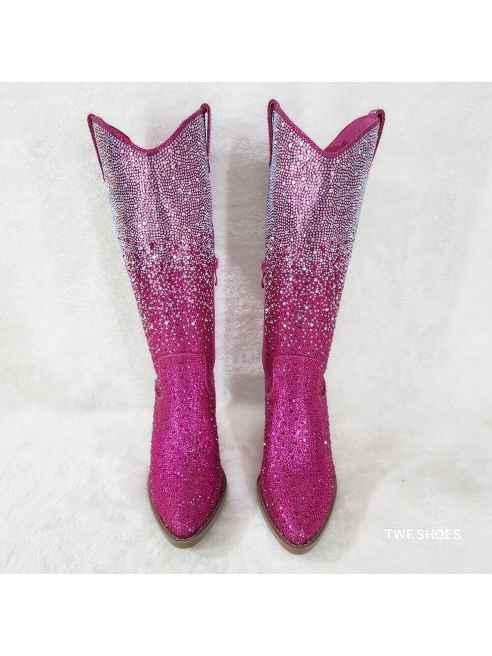 Posh Wild Ones Fuchsia Ombre Rhinestone Western Cowgirl Knee Boots Hot Pink - Picture 12 of 17